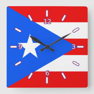 Flagga Puerto Rico Urn (Med Nummer) Fyrkantig Klocka