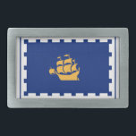 Flagga Quebec City Bälte Buckle<br><div class="desc">Bälte Buckle med flagga Quebec City,  huvudstaden Quebec,  Kanada. En blå flagga med vit kontur och en gult frakt i mitten</div>