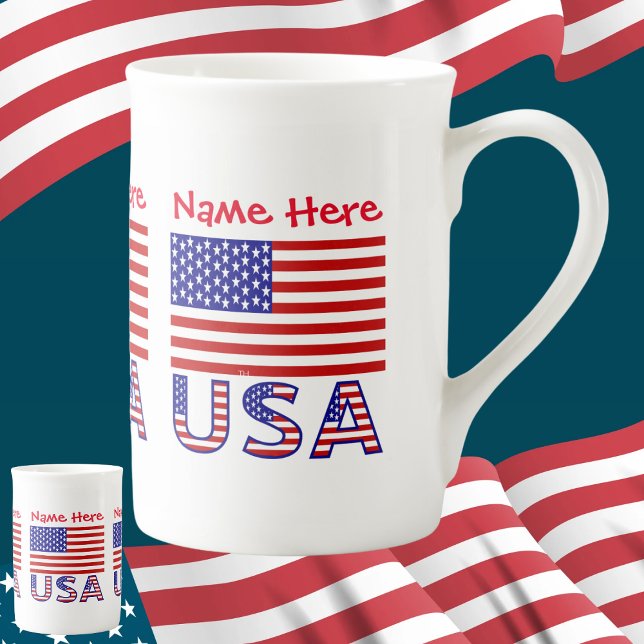 FLAGGA Red Personalization USA USA, USA, Stater US Benporslin Mugg (Skapare uppladdad)