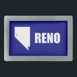 Flagga Reno, Nevada Bälte Buckle<br><div class="desc">Bälte Buckle med flagga of Reno,  Nevada; blå flagga med vit form av Nevada med stjärna som symboliserar Renos placering i delstaten</div>