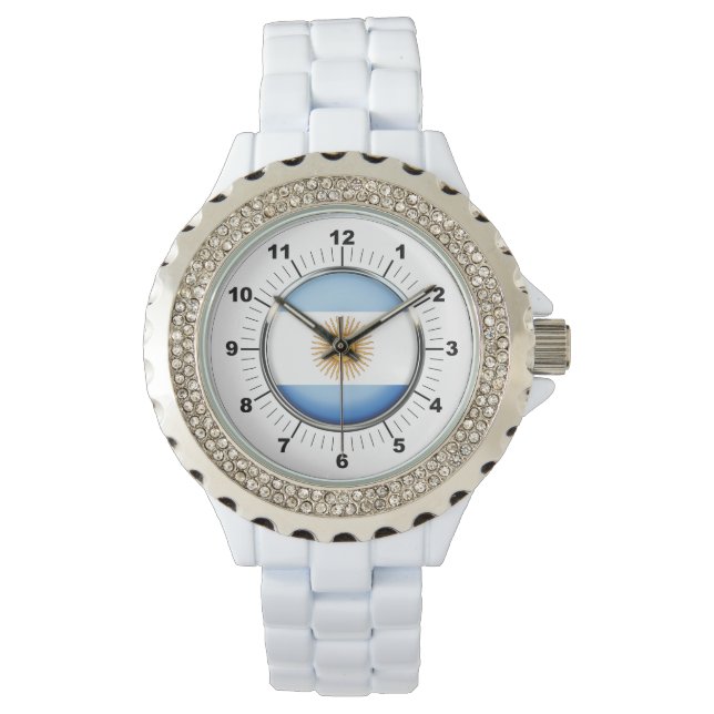 Flagga Rhinestone White Watch för kvinnor i Argent Armbandsur (Framsida)