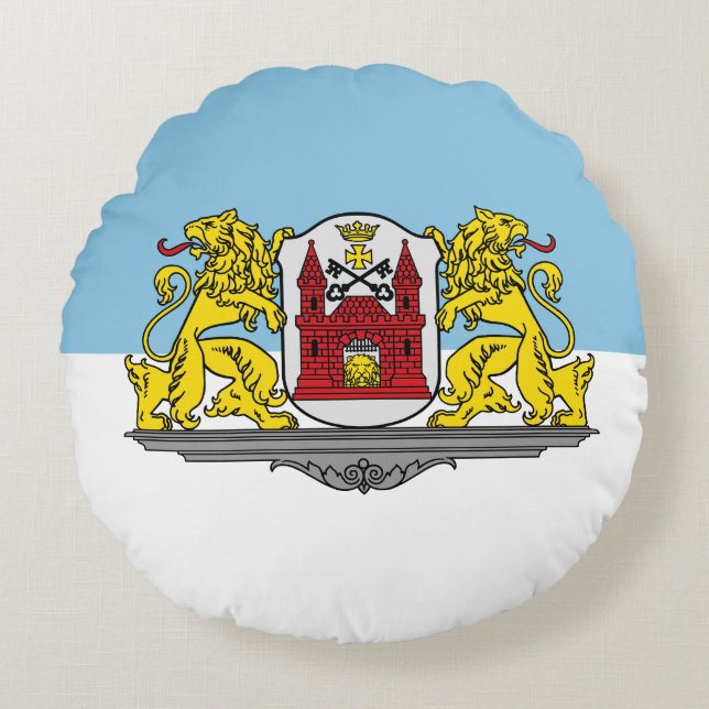 Flagga Riga, Lettland Round Pillow Rund Kudde (Framsidan)
