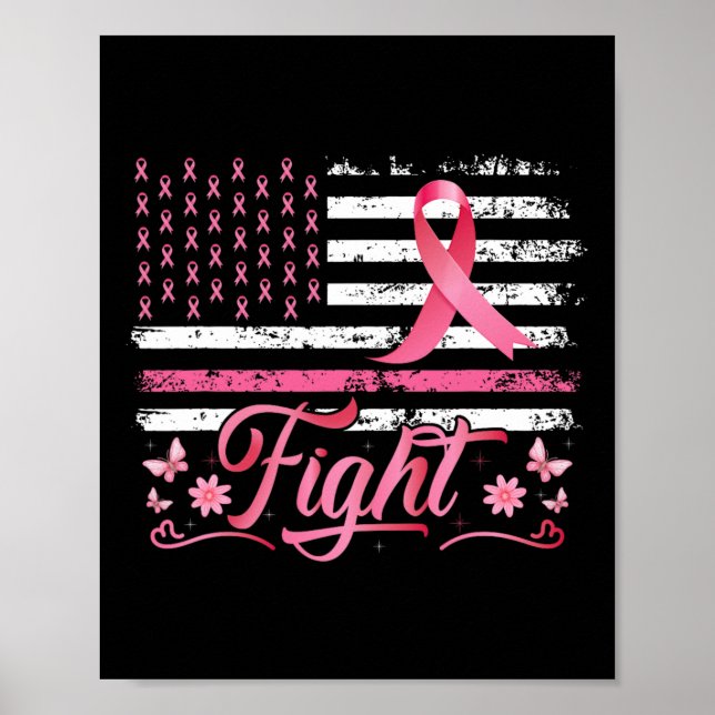 Flagga Rosa om bröstcancermedvetenhet Ribbon Fight Poster (Framsidan)