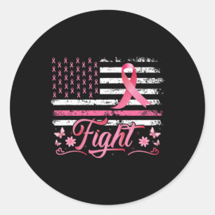 Flagga Rosa om bröstcancermedvetenhet Ribbon Fight Runt Klistermärke