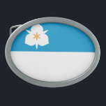 Flagga Salt Sjö City, Utah<br><div class="desc">Bälte Buckle med en konstruktion med flagga Salt Sjö City, Utah. En blå och vit flagga med en vit lilja i det övre lämnat hörnet, "Utahn flagga"</div>