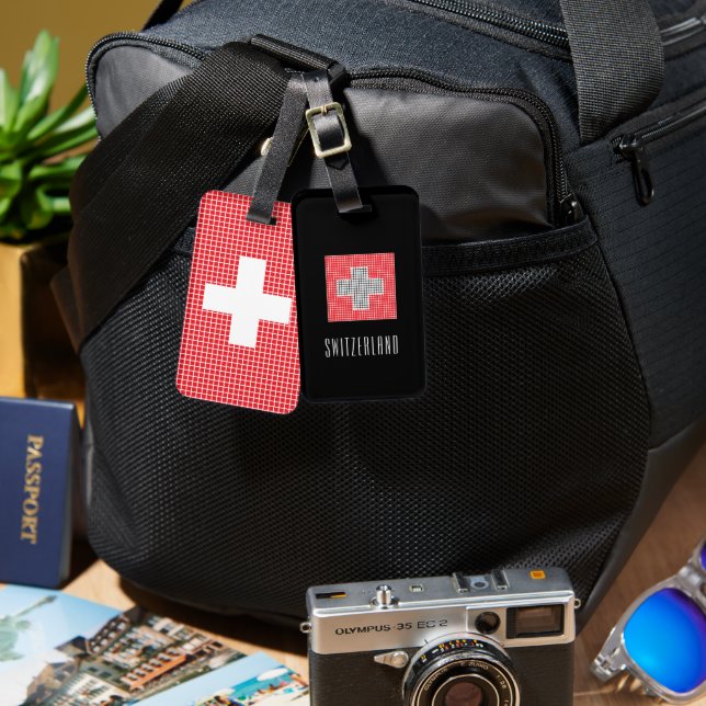 Flagga Schweiz Resväskemärke Bagagebricka (Fram & Baksida)