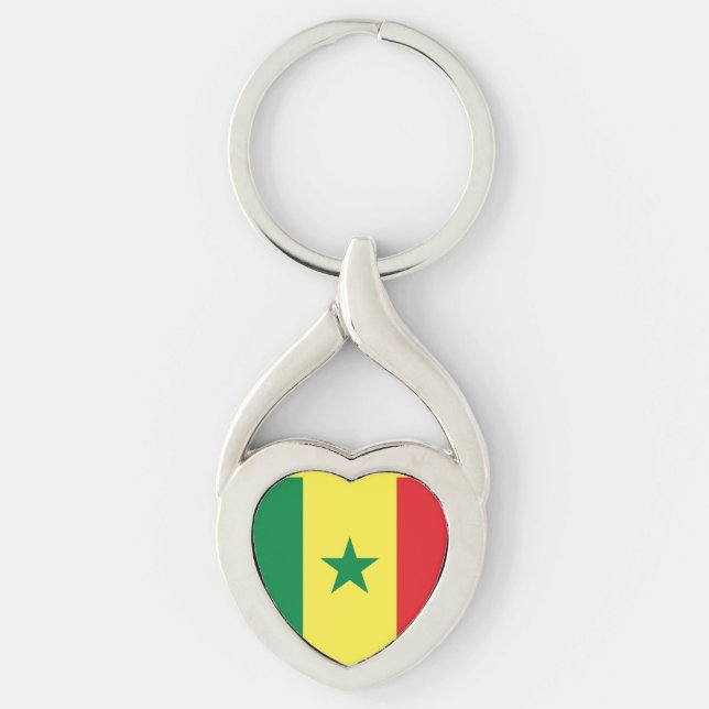 Flagga Senegal Twisted Heart Silverfärgad Nyckelring (Framsidan)