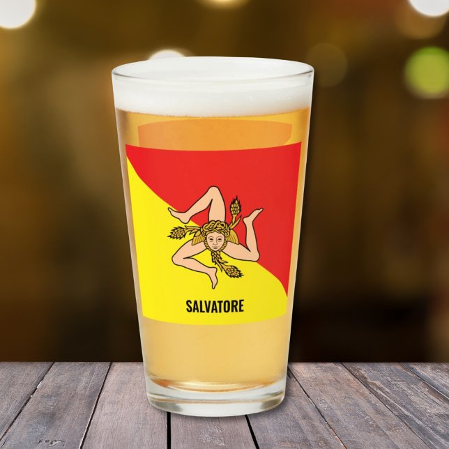Flagga Sicilian Sicilian Beer Glaskopp (Flag of Sicily Trinacria
Personalized Glass Tumbler)