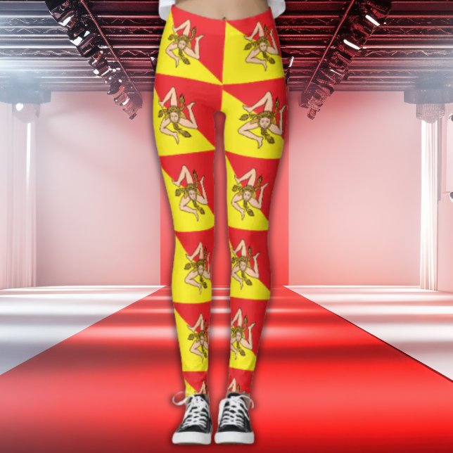 Flagga Sicilien All-Over Print Trinacria Leggings (Allover repeat pattern of Flag of Sicily Leggings for Sicilian events and parties)