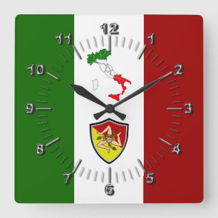 Flagga Sicilien (Italien) Fyrkantig Klocka