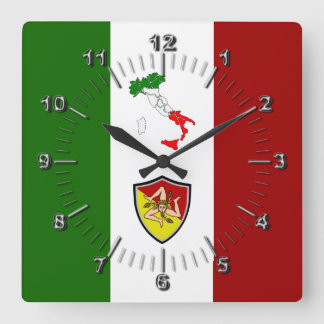 Flagga Sicilien (Italien) Fyrkantig Klocka