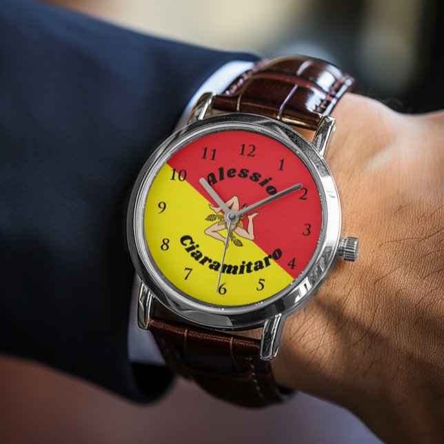 Flagga Sicilien Sicilian Flagga Trinacria Personli Armbandsur (Flag of Sicily Sicilian Flag Trinacria Watch
Orologio Con Bandiera Siciliana)