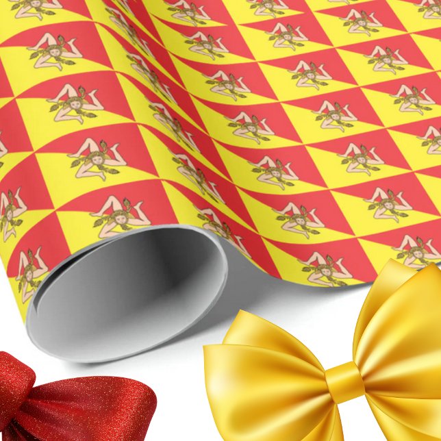 Flagga Sicilien Upprepa Tryck Trinacria  Presentpapper (Flag of Sicily Trinacria Red and Yellow Repeat Wrapping Paper Sicilian Heritage Gift Wrap)