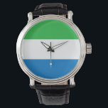Flagga Sierra Leone Armbandsur<br><div class="desc">Sierran Leonean är en vågrät tricolor. Den använda färgen i flagga är blå,  grönt,  vit. Andelen Sierra Leonean är 2:3. Flagga av Sierra Leone antogs 1961.</div>