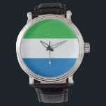 Flagga Sierra Leone Armbandsur<br><div class="desc">Sierran Leonean är en vågrät tricolor. Den använda färgen i flagga är blå,  grönt,  vit. Andelen Sierra Leonean är 2:3. Flagga av Sierra Leone antogs 1961.</div>