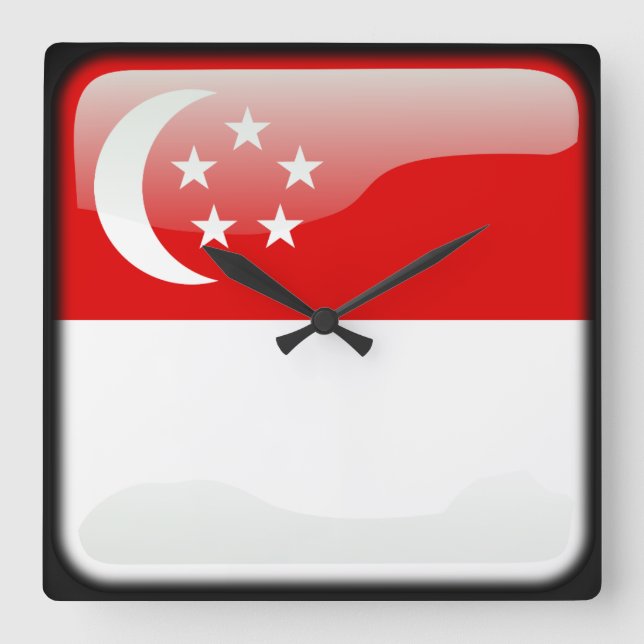 Flagga Singapore Fyrkantig Klocka (Framsida)