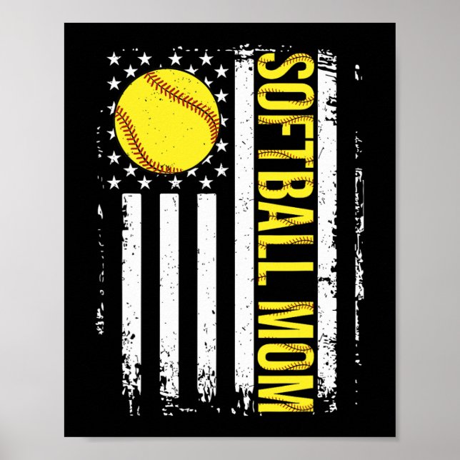 Flagga Softball Team Softball Mamma Kvinnor i Mors Poster (Framsidan)