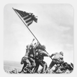 Flagga som lyfter på Iwo Jima_War, avbildar Fyrkantigt Klistermärke