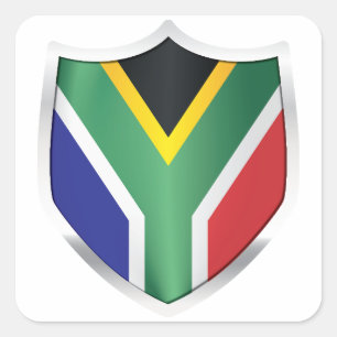 Flagga South Afrika Silver Shield Fyrkantigt Klistermärke