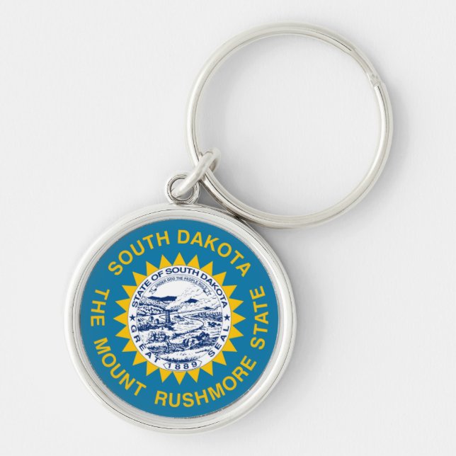 Flagga South Dakota Rund Silverfärgad Nyckelring (Framsidan)