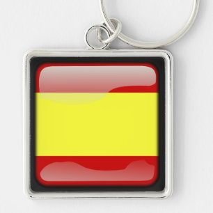 Flagga Spanien Fyrkantig Silverfärgad Nyckelring