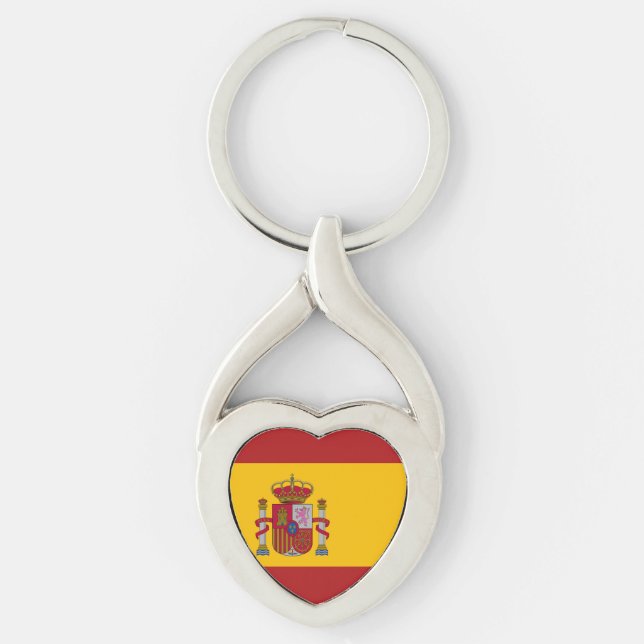 Flagga Spanien Twisted Heart Silverfärgad Nyckelring (Framsidan)