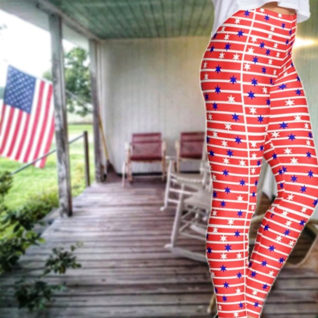 Flagga Stars Leggings (Blend in with the crowd, as you display your patriotism, wearing these Flag Stripes Leggings!)