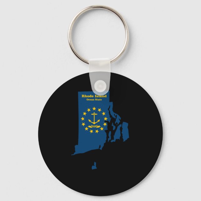 Flagga Sticker rhode island Karta Nyckelring (Framsida)
