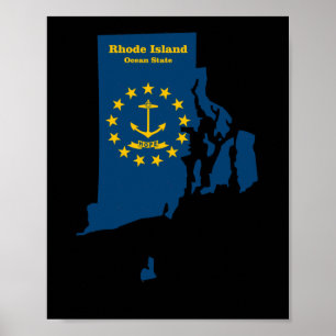 Flagga Sticker rhode island Karta Poster