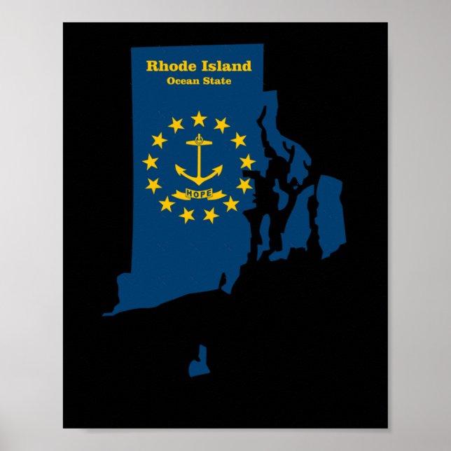 Flagga Sticker rhode island Karta Poster (Framsidan)