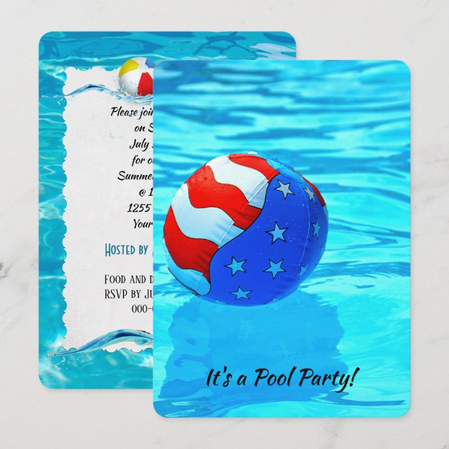 flagga strand boll för sommaren bassäng party inbjudningar (Fram/baksida)