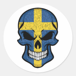 Flagga sverige Smiling Skull Runt Klistermärke