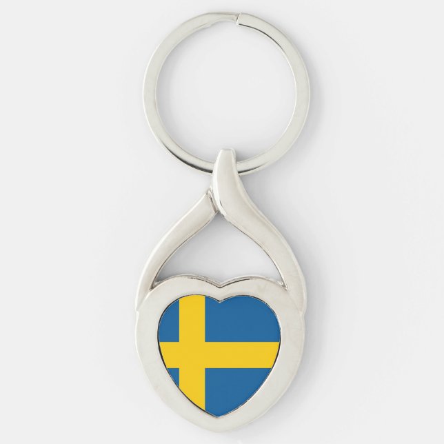 Flagga Sverige Twisted Heart Silverfärgad Nyckelring (Framsidan)