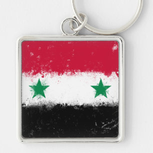 Flagga Syrien Fyrkantig Silverfärgad Nyckelring