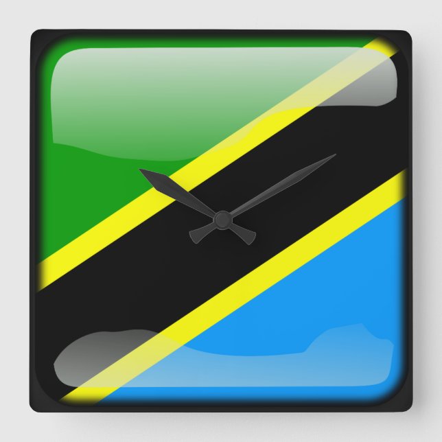 Flagga Tanzania Fyrkantig Klocka (Framsida)