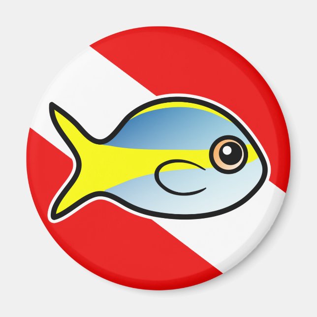 Flagga tecknad Yellowtail Snapper Dive Magnet (Framsidan)