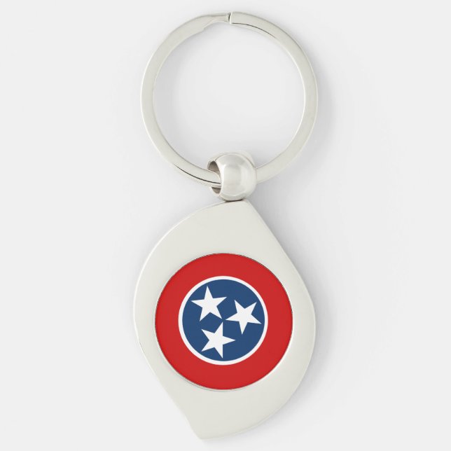 Flagga Tennessee Swirl Silverfärgad Nyckelring (Framsidan)