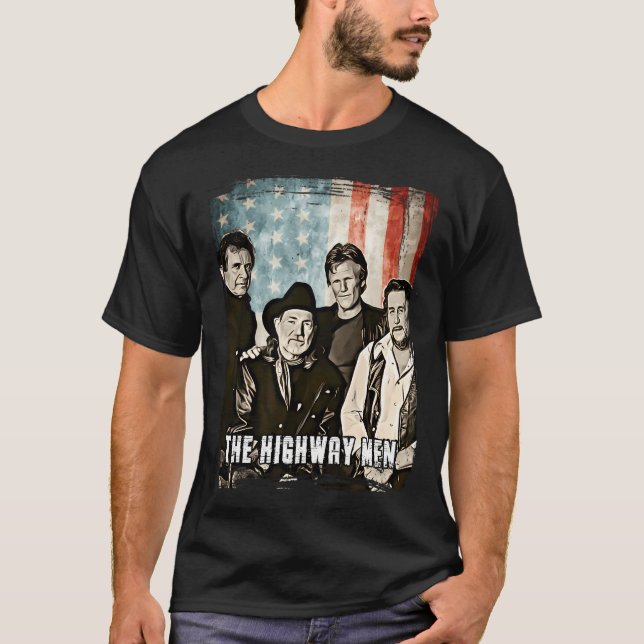 Flagga The Highwaymen Band 35 Years AniÅrsdag Gift T Shirt (Framsida)