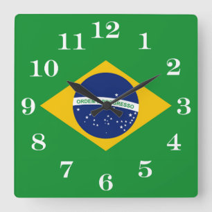 Flagga till Brasilien Bandeira do Brasil Fyrkantig Klocka