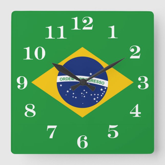 Flagga till Brasilien Bandeira do Brasil Fyrkantig Klocka (Framsida)