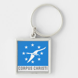 Flagga till Corpus Christi, Texas Fyrkantig Silverfärgad Nyckelring