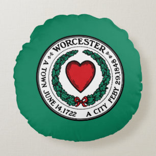 Flagga till Worcester, Massachusetts Round Pillow Rund Kudde