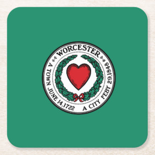 Flagga till Worcester, Massachusetts Square Pappra Underlägg Papper Kvadrat