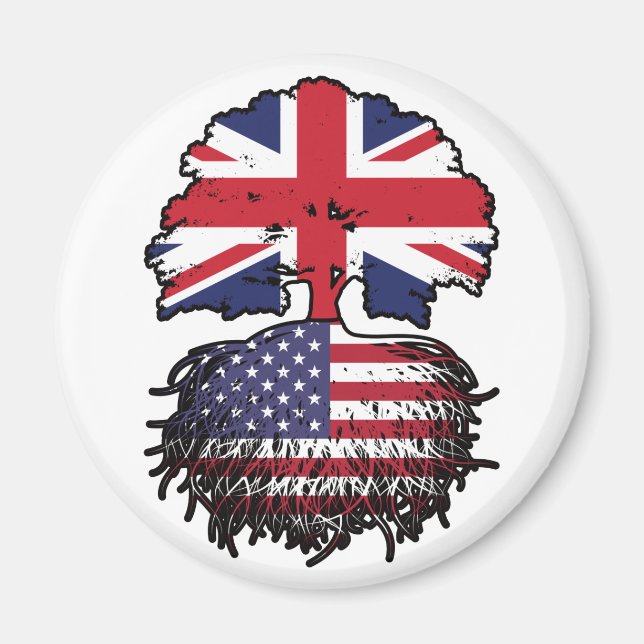 FLAGGA Träd Roots USA, Storbritannien, Storbritann Magnet (Framsidan)