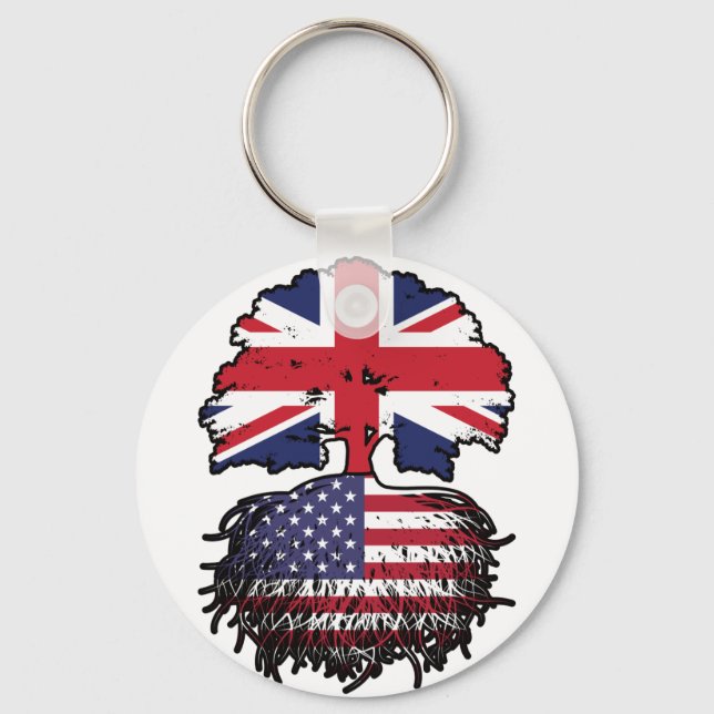 FLAGGA Träd Roots USA, Storbritannien, Storbritann Nyckelring (Framsida)