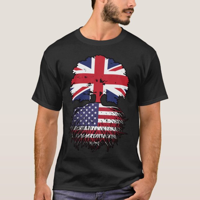 FLAGGA Träd Roots USA, Storbritannien, Storbritann T Shirt (Framsida)