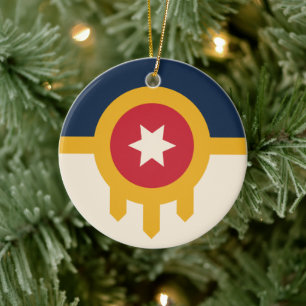 Flagga Tulsa, Oklahoma Julgransprydnad Keramik