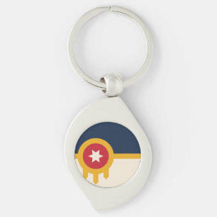 Flagga Tulsa, Oklahoma Swirl Silverfärgad Nyckelring