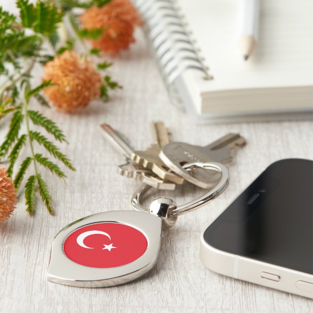 Flagga Turkiet Swirl Silverfärgad Nyckelring (Sidan)