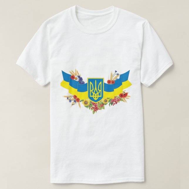 Flagga, Ukraina, blomma, blått och gult T Shirt (Design framsida)